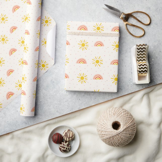 Boho Rainbow & Sunshine Cute Baby Pattern Wrapping Paper (Crafts)