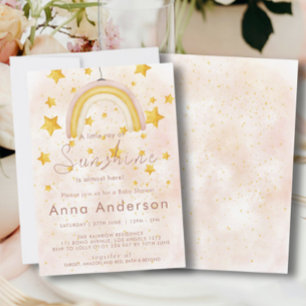 Boho Rainbow Sunshine Gold Stars Dusty Baby Shower Invitation