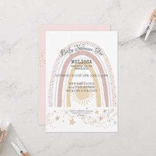 Boho Rainbow Sunshine Pink Mustard Gold Stars Girl Invitation