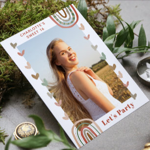 Boho Rainbow Sweet 16 Modern Birthday Party Invitation