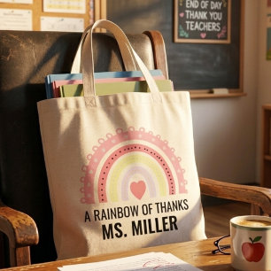 Boho Rainbow Teacher Thank You Appreciation Tote Bag