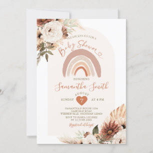 Boho Rainbow Terracota White Floral Baby Shower Invitation