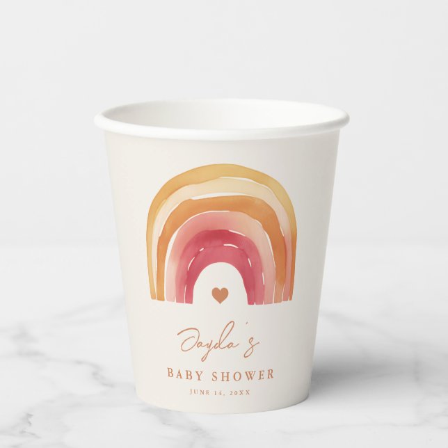 Boho Rainbow Terracotta Baby Shower Paper Cups (Front)