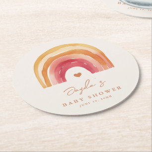 Boho Rainbow Terracotta Baby Shower Round Paper Coaster