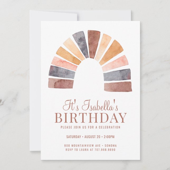 Boho Rainbow Terracotta Bisque Kid Birthday Party  Invitation (Front)
