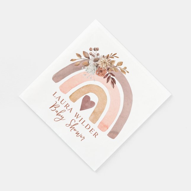 Boho Rainbow Terracotta Brown Rust Baby Shower Napkin (Corner)