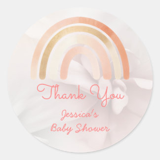 Boho Rainbow Terracotta Personalised Baby Shower Classic Round Sticker