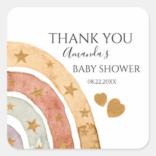 Boho Rainbow Thank You Baby Shower Square Sticker