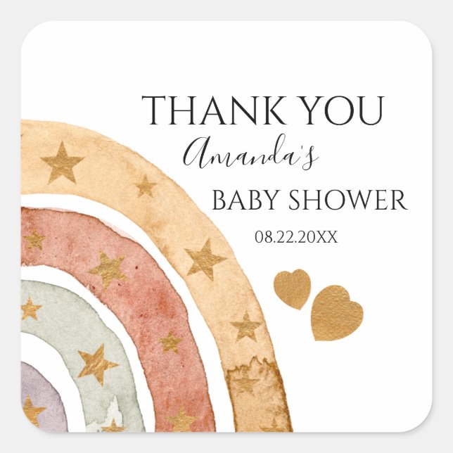 Boho Rainbow Thank You Baby Shower  Square Sticker (Front)