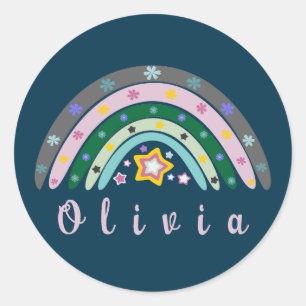 Boho Rainbow Trendy with Personalised Name Classic Round Sticker