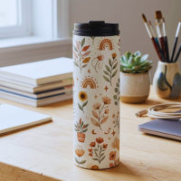 Boho Rainbow Tumbler Earthy Botanical Travel mug