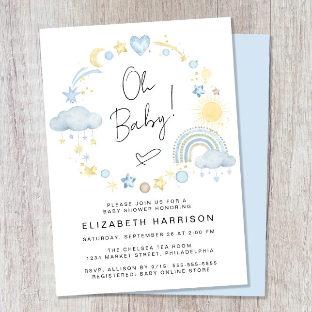 Boho Rainbow Watercolor Baby Boy Shower Invitation (Creator Uploaded)