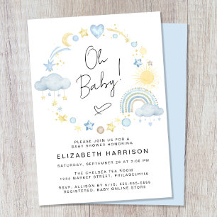 Boho Rainbow Watercolor Baby Boy Shower Invitation
