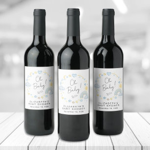Boho Rainbow Watercolor Baby Boy Shower Wine Label