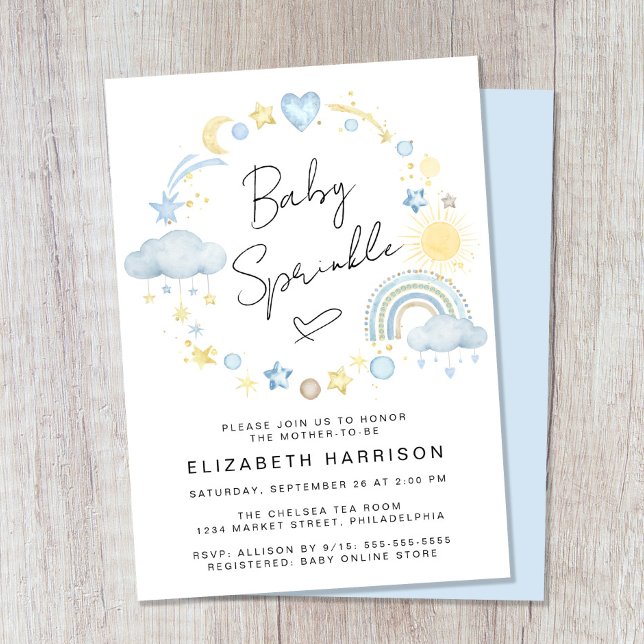 Boho Rainbow Watercolor Baby Boy Sprinkle Invitation (Creator Uploaded)