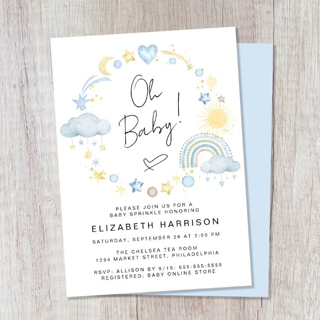 Boho Rainbow Watercolor Baby Boy Sprinkle Invitation (Creator Uploaded)