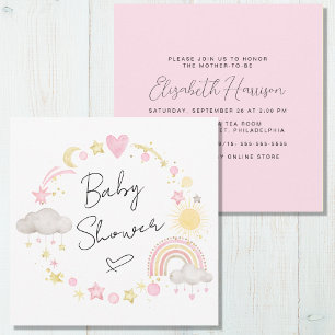 Boho Rainbow Watercolor Baby Girl Shower Invitation