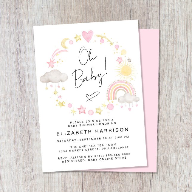 Boho Rainbow Watercolor Baby Girl Shower Invitation (Creator Uploaded)