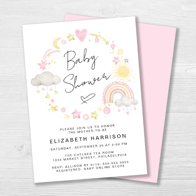 Boho Rainbow Watercolor Baby Girl Shower Invitation (Creator Uploaded)
