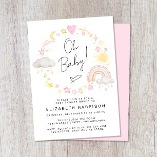 Boho Rainbow Watercolor Baby Girl Shower Invitation