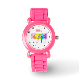 Boho Rainbow Watercolor Cute Girls Pink Kids Watch