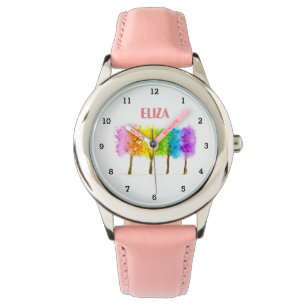 Boho Rainbow Watercolor Cute Girls Pink Kids Watch