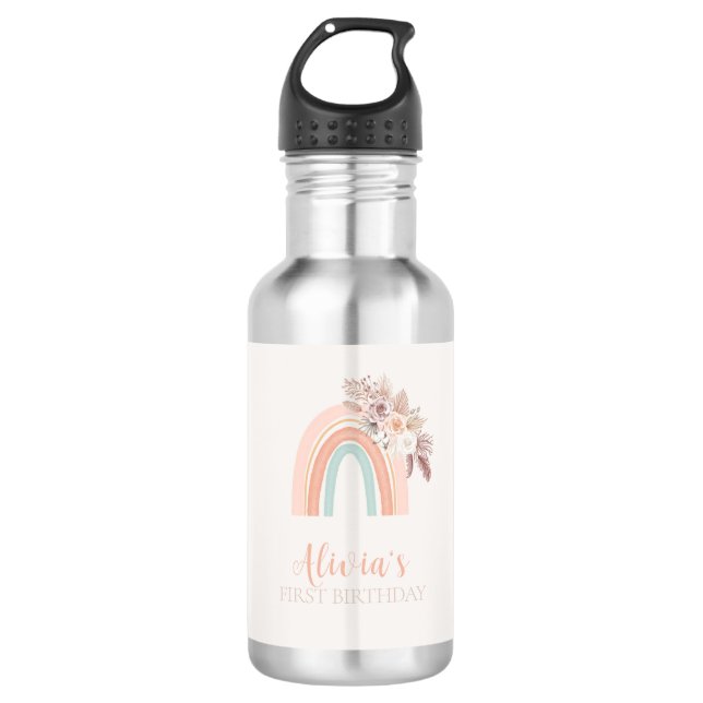 Boho Rainbow Watercolor First Birthday 532 Ml Water Bottle (Front)