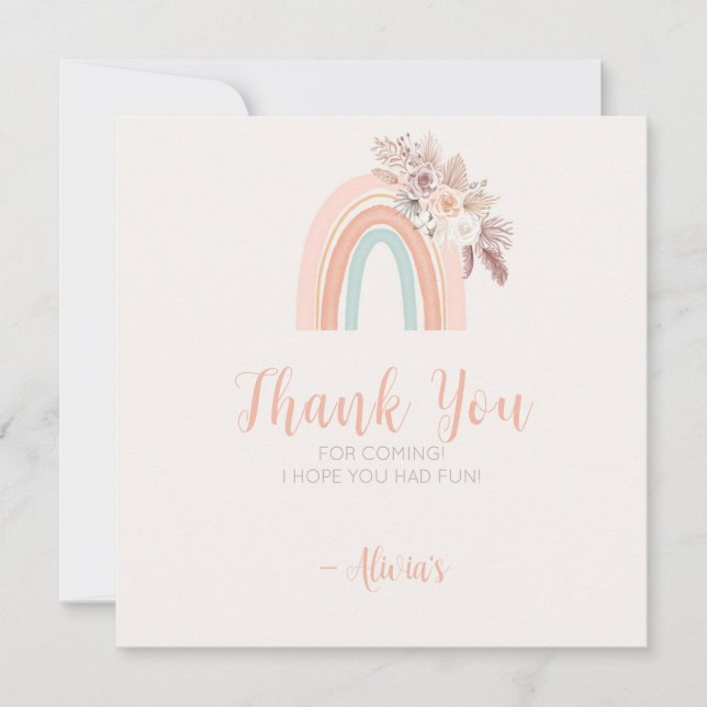 Boho Rainbow Watercolor First Birthday Thank You (Front)