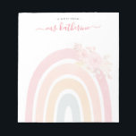 Boho Rainbow Watercolor Pink Floral Teacher's Notepad<br><div class="desc">Cute Boho Rainbow with Watercolor Pink Florals coffee mug perfect as a gift for teachers.</div>