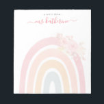 Boho Rainbow Watercolor Pink Floral Teacher's Notepad<br><div class="desc">Cute Boho Rainbow with Watercolor Pink Florals coffee mug perfect as a gift for teachers.</div>