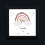 Boho Rainbow Watercolor Script Baby Shower Gift Box<br><div class="desc">Create your cute gift box with this pretty and adorable rainbow boho watercolor template design in tan,  yellow,  and blue,  featuring love hearts and clouds. 

Easily customise this cute box with your name by clicking the "Personalise" button above</div>