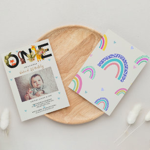 Boho Rainbow Wild One 1st Birthday  Invitation