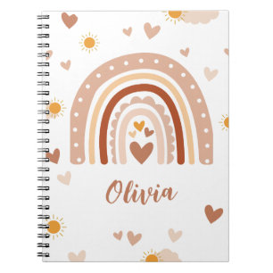 Boho Rainbow with First Name and Hearts Notebook