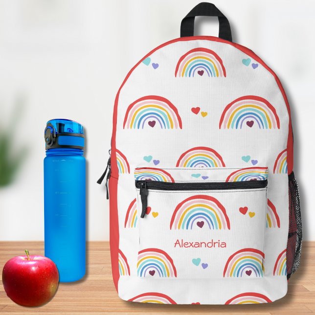 Boho Rainbow with Hearts Monogram  Printed Backpack (Creator Uploaded)