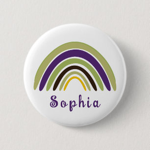 Boho Rainbow with Personalised Name in Green 6 Cm Round Badge