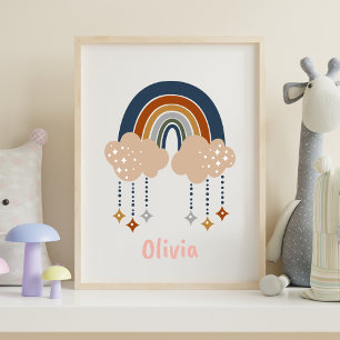Boho Rainbow with Stars Nursery Room Wall Art