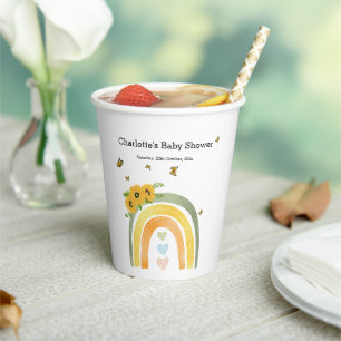 Boho Rainbow With Sunflowers Baby Shower Paper Cups