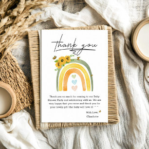 Boho Rainbow With Sunflowers Baby Shower Thank You Card