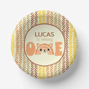 Boho Rainbow Woodland Fox First Birthday Paper Plate