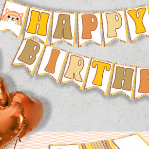 Boho Rainbow Woodland Fox Retro Happy Birthday Bunting