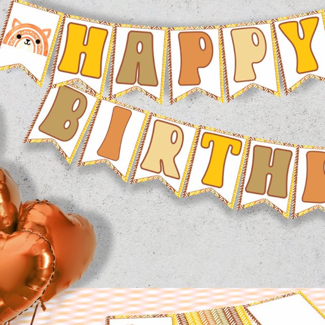 Boho Rainbow Woodland Fox Retro Happy Birthday Bunting (Creator Uploaded)