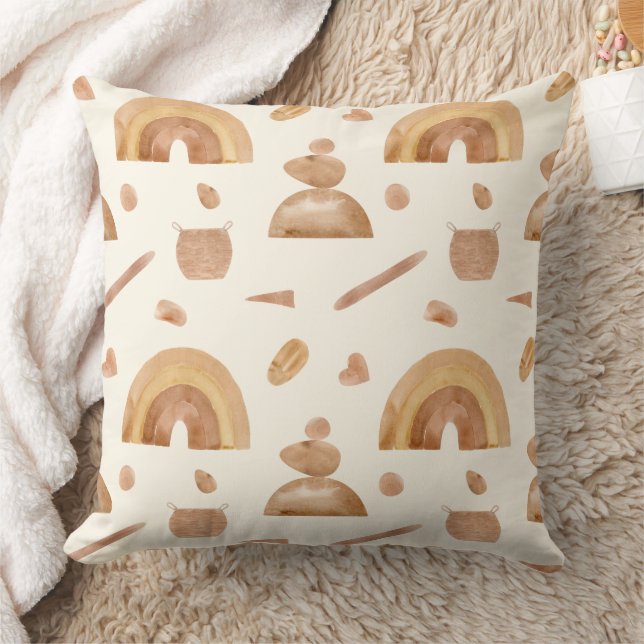 Boho Rainbow & Zen Stone Pattern Cushion (Blanket)