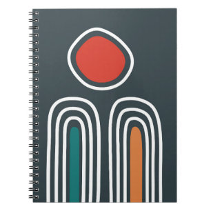 Boho rainbows and red sun in blue sky notebook