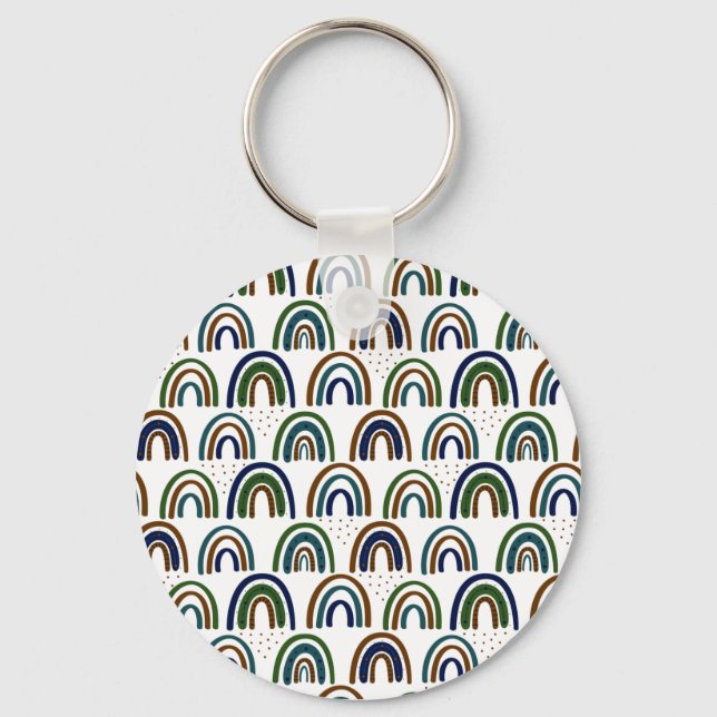 Boho Rainbows Blue Green and Brown  Key Ring (Front)