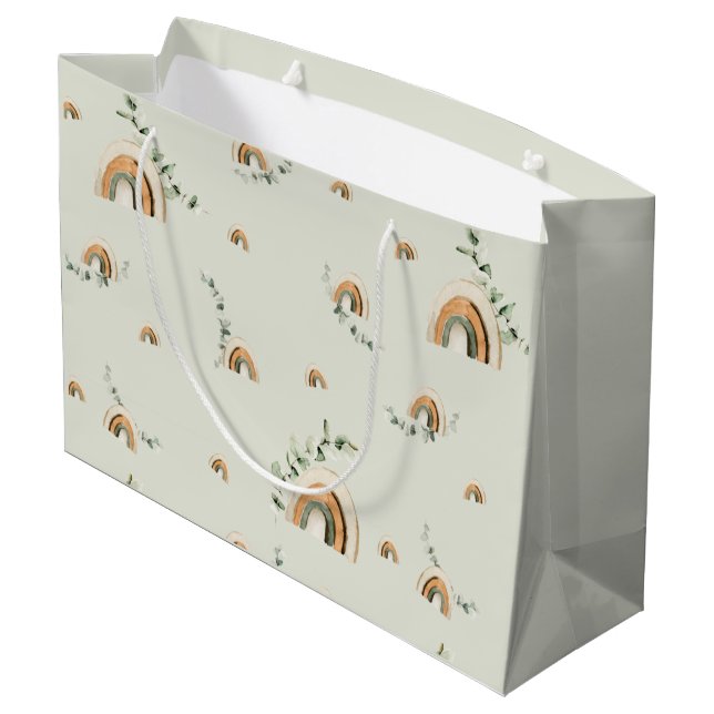Boho rainbows eucalyptus nursery baby shower large gift bag (Back Angled)