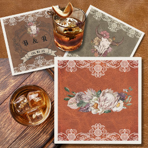 Boho Ranch Floral Wedding Paper Cocktail Napkin