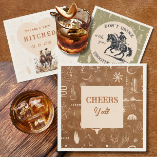Boho Ranch Wedding Cheers Paper Cocktail Napkin