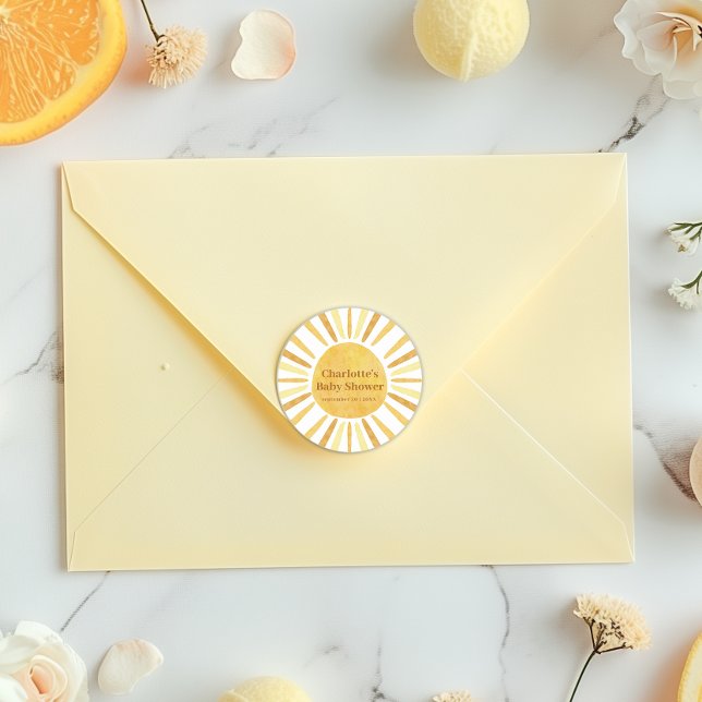 Boho Ray of Sunshine Baby Shower Classic Round Sticker (Little Ray Sticker)