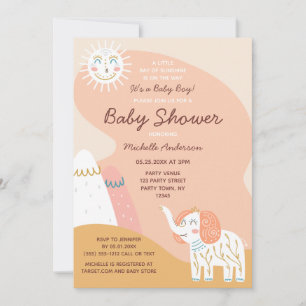 Boho Ray of Sunshine Elephant Muted Baby Shower