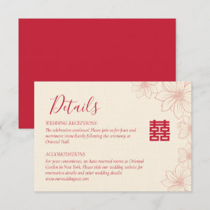 Boho red and beige floral Chinese wedding details Enclosure Card